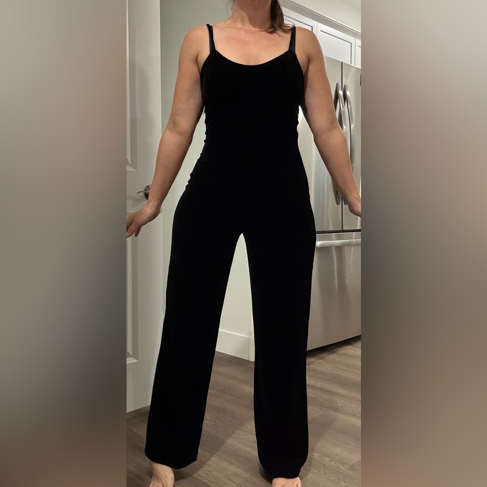 Vintage 90s Tweeds Silk Black Velvet Wide Leg Jumpsuit Jumper